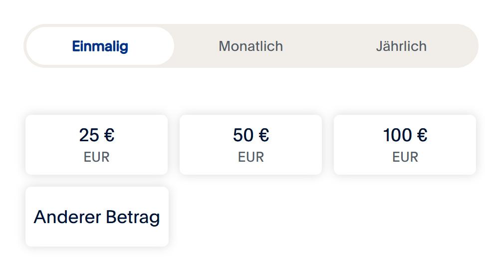 Spendenformular für StraßenSport e.V. mit Auswahlmöglichkeiten für einmalige und regelmäßige Beiträge.